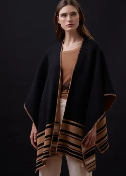 MONROW Supersoft Sweater Knit Reversible Stripe Poncho GOLDENBROWN Hot